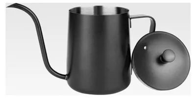 Produktbild von 350ML Schwarze Gießkanne für Zimmerpflanzen, Mini Gießkanne aus Edelstahl mit langem Auslauf, Garten Gießkanne für Sukkulenten (mit Abdeckung)