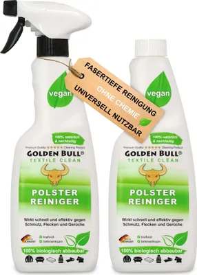 Produktbild von Golden Bull® Polsterreiniger 2x500ml - Natürlicher Polster Reiniger & Fleckenentferner für Auto, Sofa, Couch und Polstermöbel
