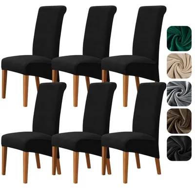 Produktbild von Samt Stuhlhussen XL 6er Set Universal Stretch Bezug für Schwingstühle Große Esszimmerstühle Waschbar Abnehmbar Schwarz