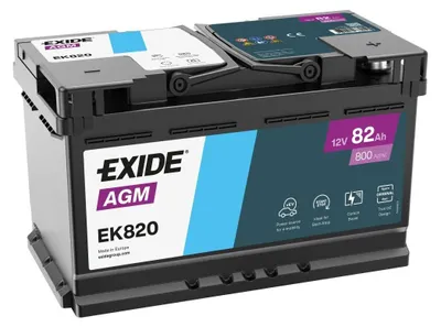 Productafbeelding van Exide EK820, AGM (Absorptieglasmat), 82 Ah, 12 V, 800 A, geschikt voor auto's, onderhoudsvrij