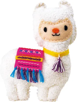 A stuffed llama toy with colorful accessories.