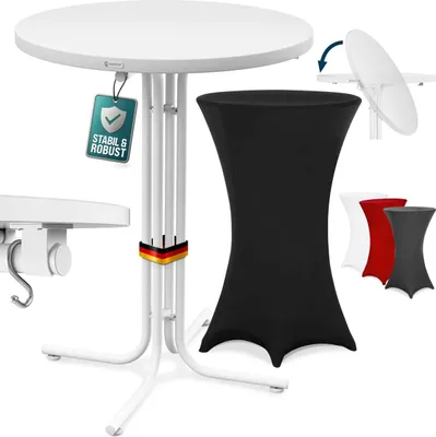 Produktbild von CASARIA® Stehtisch mit Husse 70 cm Klappbar Schwarz Rund Holz Metall Pulverbeschichtet Wetterfest Hoch Set Bistrotisch Bartisch Garten Party Tisch