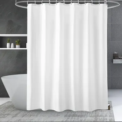 Produktbild von Weißer Duschvorhang (180 x 200 cm) mit 12 Duschvorhangringen, waschbar aus PEVA, Badezimmervorhang, Duschvorhang, schimmelresistenter Duschvorhang, schimmelresistenter Duschvorhang für Badewanne, Badezimmer