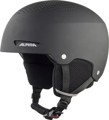 A black Alpina Zupo ski helmet is shown against a white background.