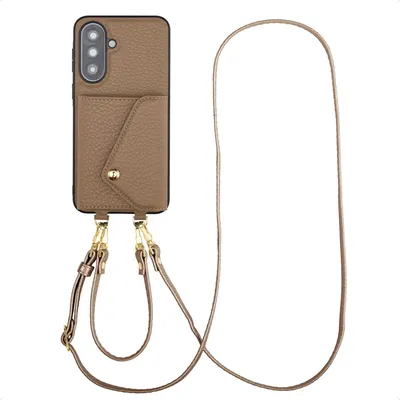 Zdjęcie produktu dla Selencia Sera Etui na telefon z sznurkiem i kopertą na karty do Samsung Galaxy A37 (5G) – kolor taupe