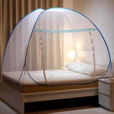 Immagine prodotto di Zanzariera pop-up per esterni e campeggio, 120 x 200 cm, blu, pieghevole e trasportabile.