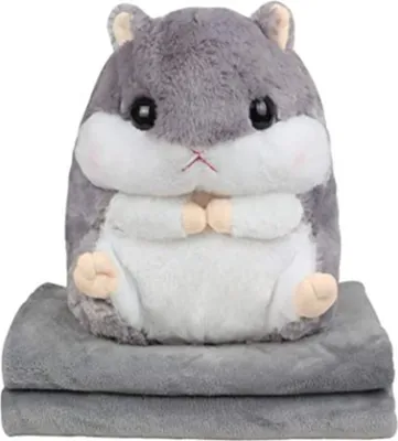 Produktbild von 2 in 1 Schöner und Niedlich Plüschtier Hamster kissen mit Fleece Blanket Super Witziges und Süßes Geschenk für Kinder und Freundin 50cmX30cm