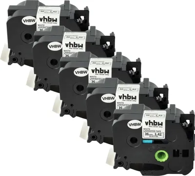 Produktbild von vhbw 5x Schriftband-Kassette Ersatz für Brother TZ-261, TZE-261 für Etiketten-Drucker 8m x 36mm Schwarz auf Weiß