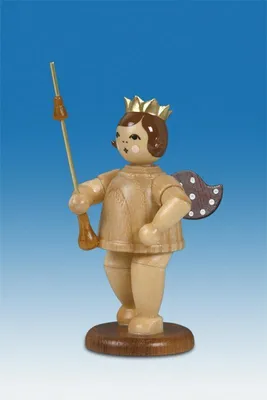 Produktbild von Holzfigur Musikengel mit Tambourstab und Krone Höhe 6,5cm NEU