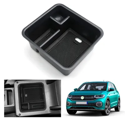 Image de Boîte de rangement pour console centrale, compatible avec VW T-Cross, modèles de 2018 à 2025, en ABS, de couleur noire