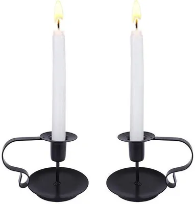 Immagine prodotto di Candelabro decorativo nero a due bracci con manico, in ferro, stile vintage