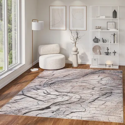 Produktbild von Tapiso Teppich COMO Modern Abstrakt Kurzflor Creme Schwarz 200 x 300 cm