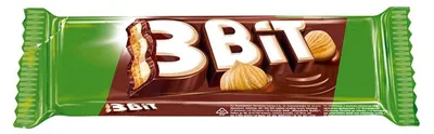 Productafbeelding van 3Bit Baton met melkchocolade, gevuld met een hazelnootpasta en een koekjesvulling, 46 gram
