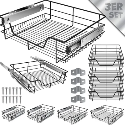 Produktbild von KESSER® Teleskopschublade  Küchenschublade  Küchenschrank  Korbauszug  Schrankauszug  Vollauszug  Schublade, Schwarz, 3x 60cm
