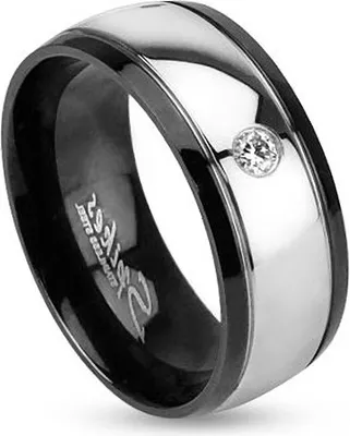 Produktbild von Damen Herren Ring Edelstahl Partnerring Ehering Zweifarbig Zirkonia Kristall schwarz-silber 70 - Ø 22,20 mm 8 mm