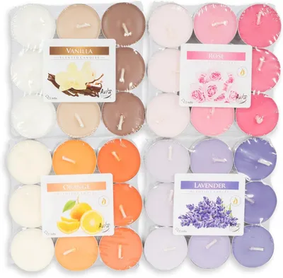 Productafbeelding van 72 theelichtjes 4x18 stuks Lavendel Roze Vanille Oranje geurkaarsen Decoratieve kaarsen Aroma Geur