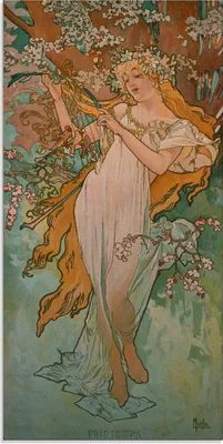 Produktbild von ARTland Glasbild Jahreszeiten: Frühling. 1896. Größe: 50x100 cm