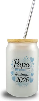 Produktbild von Papa loading... 2026 Trinkglas mit Bambusdeckel für werdende Väter