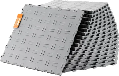 Zdjęcie produktu dla Kształtki do posadzek garażowych, 305 x 305 x 13,4 mm, zestaw 50 szt. posadzka przemysłowa, antypoślizgowa dwustronna posadzka strukturalna do garaży, piwnic, warsztatów naprawczych, srebrna