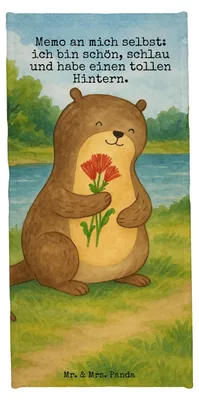 Produktbild von Mr. & Mrs. Panda Strandtuch Otter Blumenstrauß Design - Grau Pastell - Geschenk, Handtuch, Seeotter, Positiv, Badehandtuch, Badhandtuch, sporthandtuch, Duschtuch, Süß