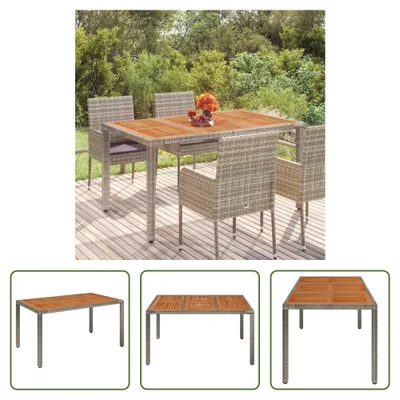 Produktbild von The Living Store Gartentisch mit Holzplatte Grau 150x90x75 cm Poly Rattan