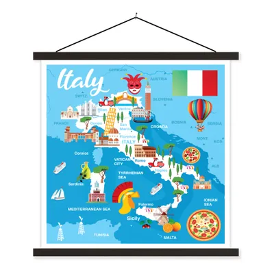 Obrázok produktu pre MuchoWow® Textilný plagát - Mapa - Taliansko - ilustrácie - 40x40cm - S čiernymi lamelami
