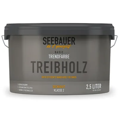 Produktbild von SEEBAUER diy Trendfarbe Graubeige 2,5L (No. T05 Treibholz) für den Innenbereich - Edelmatte Wandfarbe Greige - Hochdeckende Innenfarbe in Profi-Qualit