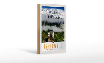 Produktbild von Holzschild Reise 12x18 cm Iseltwald Gebirge Schnee Wald Schloss