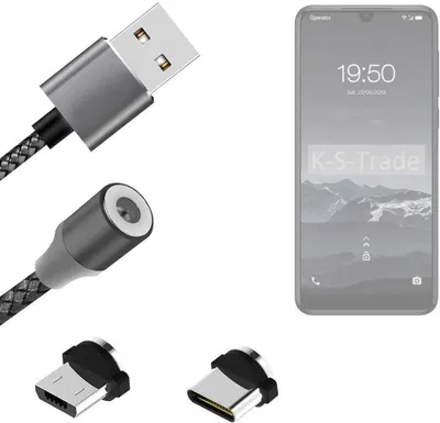 Produktbild von K-S-Trade Hochwertiges Magnet-Lade-kabel Sync-Kabel Daten-Kabel für Qilive Q3 mit USB-Typ-C-Anschluss und Micro-USB-Anschluss 2A bis zu 480mbps