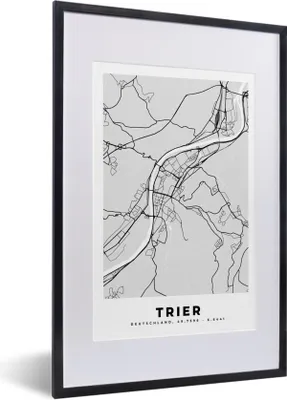 Produktbild von MuchoWow® Gerahmtes Poster Stadtplan - Deutschland - Karte - Trier 40x60 cm - Poster mit Schwarzem Bilderrahmen Wandposter Rahmen Foto Bilder - Poster in Rahmen
