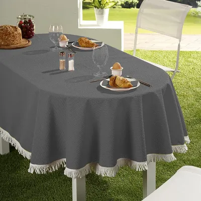 Produktbild von EMHELLE Gartentischdecke Garten Balkon Terrasse 150 x 210 cm Oval, Dunkelgrau