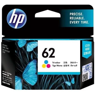 Zdjęcie produktu dla HP 62 oryginalny wkład atramentowy trójkolorowy, Standardowy, Cyjan, Purpurowy, Żółty, Atrament barwnikowy, 4,5 ml, 1 szt., 165 stron(y)