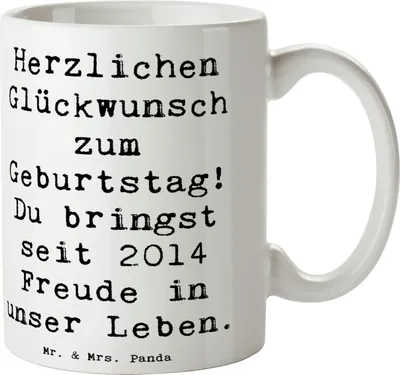 Produktbild von Mr. & Mrs. Panda Tasse Spruch 2014 Geburtstag Freude - Weiß - Geschenk, Geburtsjahr erinnern, Liebe, Happy Birthday, Geburtstagsgeschenk, Kaffeetasse, Teetasse, Becher