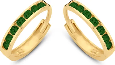 Produktbild von New Bling 9NBG-0580 Gouden Oorringen met Zirkonia Steentjes - Groen - 11x1,9mm - 14 Karaat - Goud