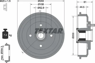 Produktbild von 2x TEXTAR Bremstrommel 94041300 für FORD Fiesta Mk6 Schrägheck (JA8 JR8) 7 2kg