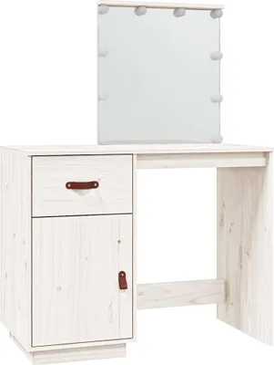 Produktbild von vidaXL Schminktisch mit LED Weiß 95x50x133,5 cm Massivholz Kiefer
