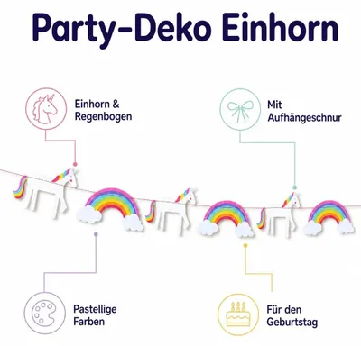 Produktbild von Girlande Einhorn Regenbogen - Dekoration Kindergeburtstag