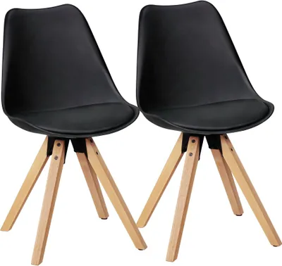 Produktbild von 2er Set Retro Esszimmerstuhl LIMA schwarz | Polsterstuhl Skandinavisch Rückenlehne | Küchenstuhl Kunstleder gepolstert