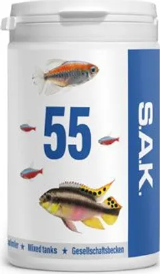 Produktbild von S.A.K. 55 - Komplettes vollwertiges Alleinfuttermittel für alle Zierfischarten. Granulat 130 g (300 ml) Granulatgröße 3 Körnung 1.6 - 2.7 mm - Fischgröße 7 - 13 cm