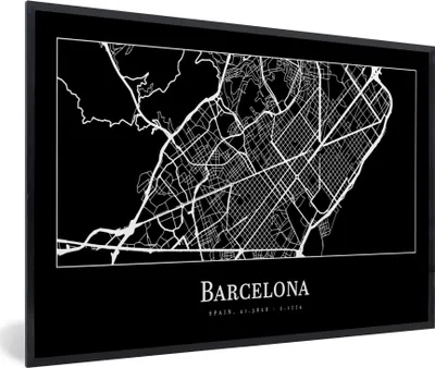 Produktbild von MuchoWow® Gerahmtes Poster Stadtplan - Barcelona - Karte 30x20 cm - Poster mit Schwarzem Bilderrahmen Wandposter Rahmen Foto Bilder - Kunstdruck - Bild-Poster
