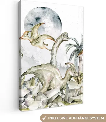 Obrázok produktu pre MuchoWow® - Obraz na plátne - Dinosaurus - Deti - Džungľa - Zelená - Zvieratá - Príroda, nástenná maľba, nástenné dekorácie obrazy obývacia izba, 40x60cm