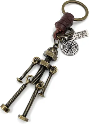 Produktbild von Onwomania Schraubenmännchen Leder Schrauben Schlüsselanhänger Metall Glücksbringer in Alu Geschenkbox, ideal zum Verschenken
