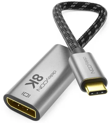 Produktbild von deleyCON 8K USB-C auf DisplayPort Adapter für Monitor (8K@60Hz / 4K@120Hz) aus Aluminium, Thunderbolt 3/4, für iPhone 17 16 15 Pro Max Air, MacBook, iPad Pro/Air, Galaxy S26 S25 S24, Notebook, Tablet