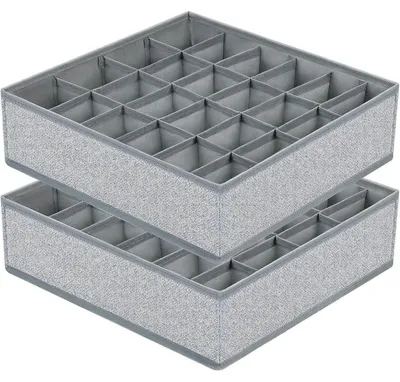 Produktbild von Aufbewahrungsboxen 24 Zellen Schubladen Organizer faltbar Kleiderschrank Socken Krawatten Gürtel 2 Stück Hellgrau