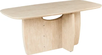 Produktbild von BELIANI Esstisch Hellbraun MDF Travertinoptik 180 x 90 cm Rechteckig Breites Tischbein Minimalistisch Esszimmermöbel