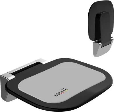 Image de Chaise de douche ergonomique, pliable et antidérapante, à fixation murale, charge maximale de 180 kg, couleur noire, destinée aux personnes âgées et aux personnes handicapées
