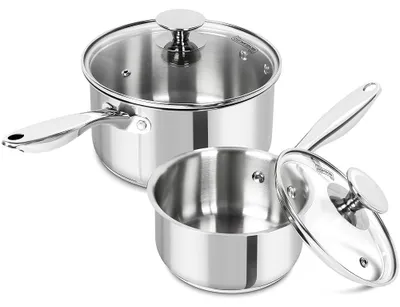 Produktbild von MICHELANGELO 4-teiliges Stielkasserollen-Set, 1 l, 2,8 l, Edelstahl, Antihaftbeschichtung