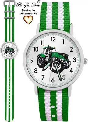 Produktbild von Kinder Armbanduhr Jungen Mädchen Traktor Trecker wasserdicht Kinderuhr grün weiß