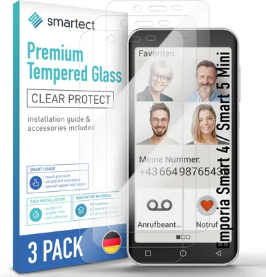 Produktbild von 3x Schutzglas Panzerfolie für Emporia Smart 4 / 5 Mini Displayschutz Hartglas