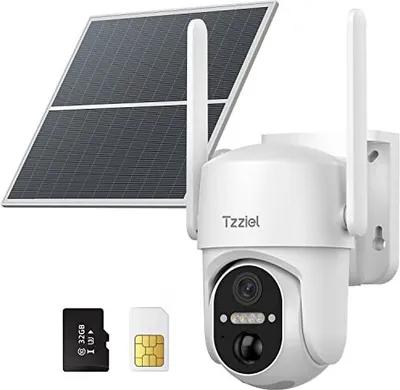Image de Tzziel Caméra de surveillance extérieure 3G/4G LTE, poudre solaire sans fil PTZ caméra IP 2K couleur vision nocturne sans Wi-Fi, capacité de la batterie 10400mah,